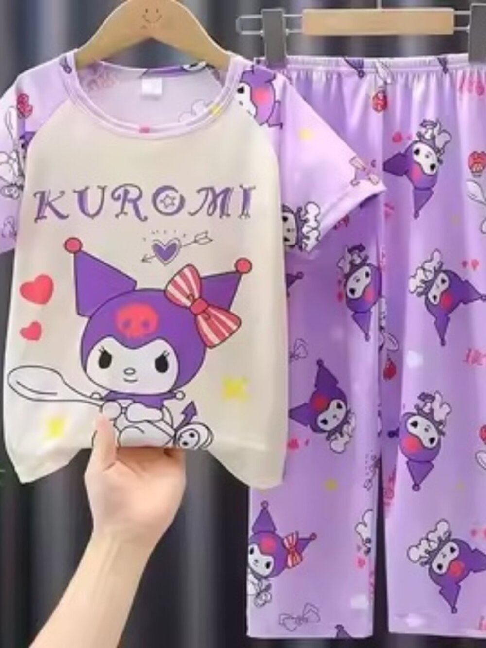 Girls Purple Kawaii Cartoon Pajama Set 2-Piece